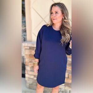 SPANX AIRESSENTIALS CREW NECK DRESS - TIMELESS NAVY- SIZE XS